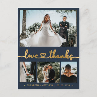 Budget Gold Script 4 Photo Wedding Thank You  Postcard
