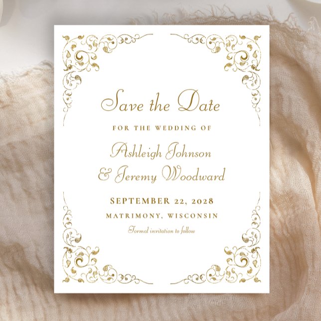 Budget Gold Script Botanical Frame Save The Date (Creator Uploaded)
