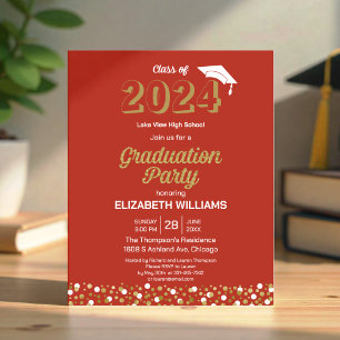 Budget Gold Script Confetti Grad Party Invitation