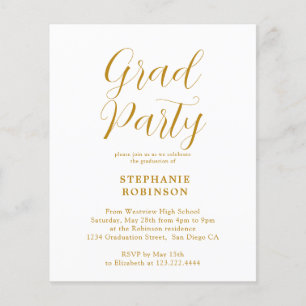 Budget Gold Script Graduation Party Invitation