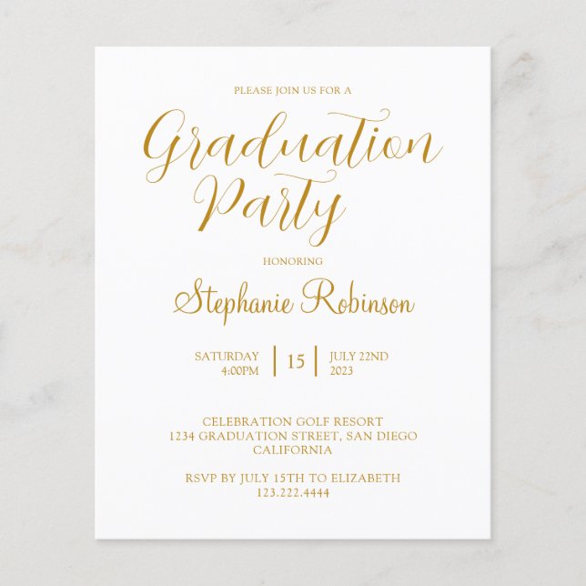 Budget Gold Script Graduation Party Invitation  (Front)