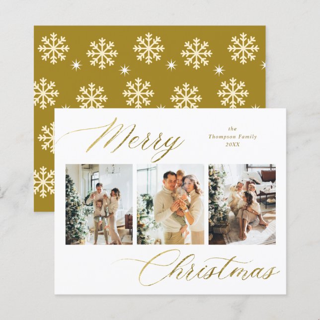 BUDGET Gold Script Merry Christmas Photo Collage (Front/Back)