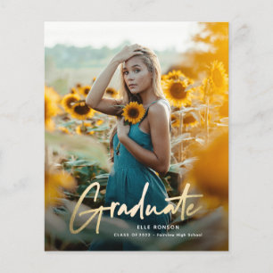 Budget Gold Script Photo Graduation Invitation