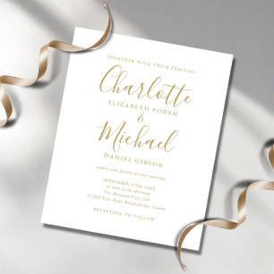 Budget Gold Script Wedding Invitation