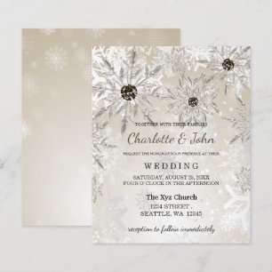 Budget Gold Snowflakes Winter Wedding Invitation