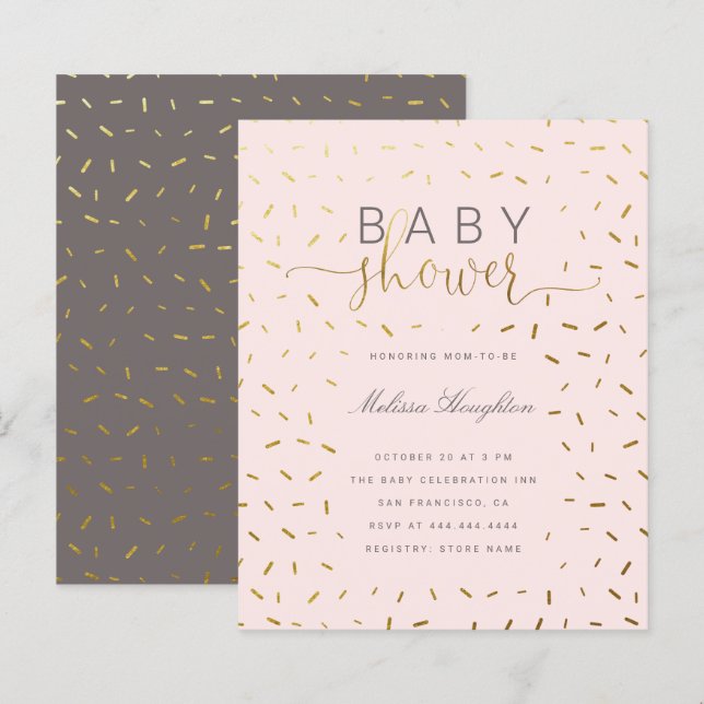Budget Gold Sprinkle Confetti & Pink Baby Shower (Front/Back)
