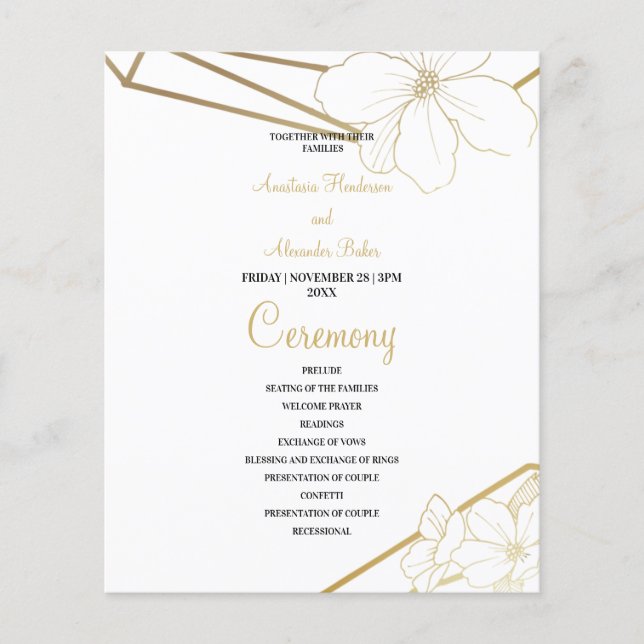 Budget Gold Wedding Program card. (Front)