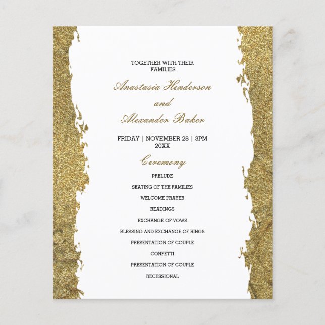 Budget Gold Wedding Program card. (Front)