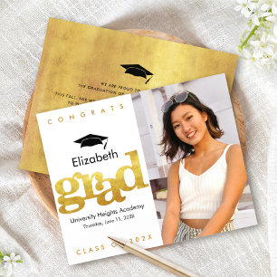 Budget Gold White Photo Cap Graduation Invitation 