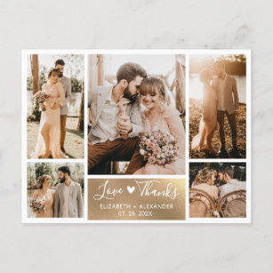 Budget Gold White Photo Collage Wedding Thank You Postcard