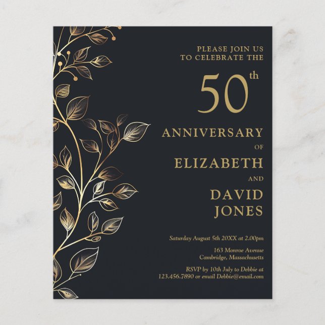 Budget Golden 50th Wedding Anniversary Invitation (Front)