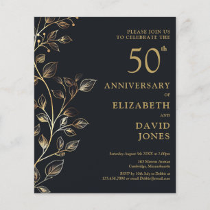 Budget Golden 50th Wedding Anniversary Invitation