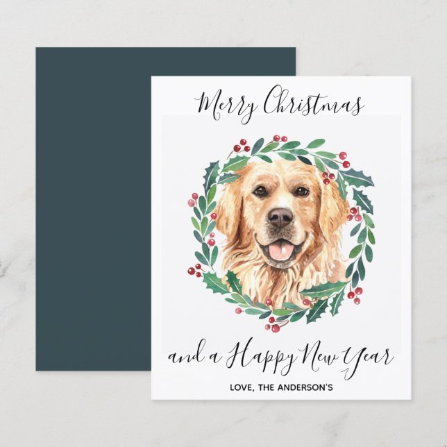 Budget Golden Retriever Dog Merry Christmas Card (Front/Back)