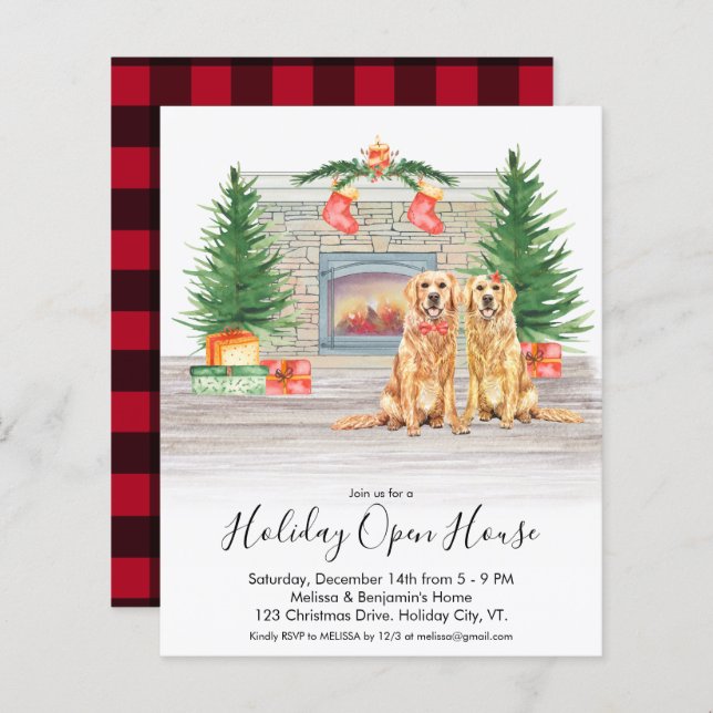Budget Golden Retriever Holiday Open House Invite (Front/Back)