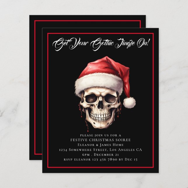 Budget Gothic Skull Christmas Party Invite (Front/Back)