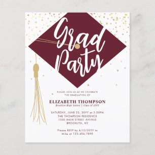 Budget GRAD Cap Red Gold Graduation Party Invite
