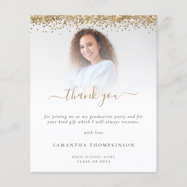 Budget Grad Photo Gold Glitter Thank You (Front)