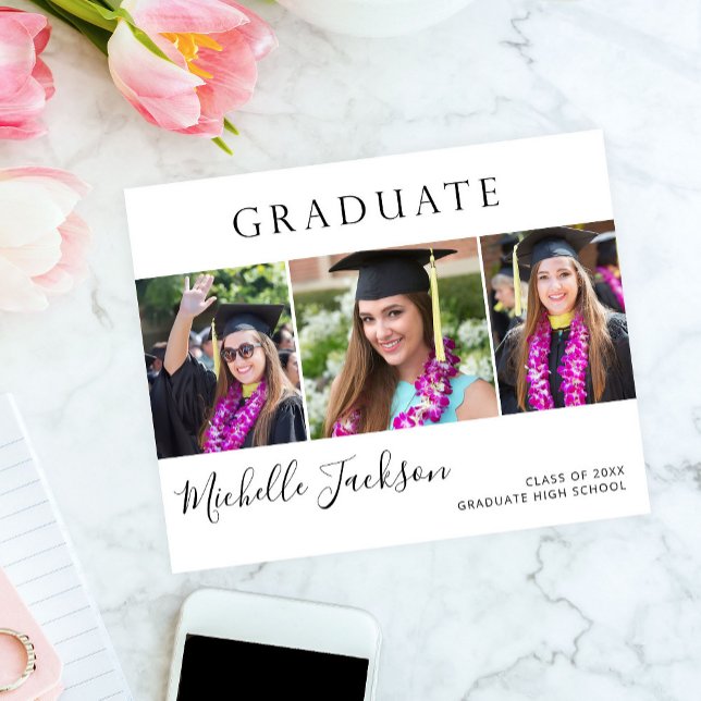 Budget Graduate 3 Photo Script Announcement Flyer (Creator Uploaded)