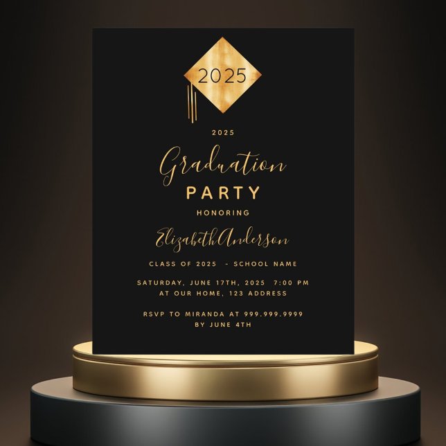 Budget Graduation 2023 party black gold invitation (Creator Uploaded)