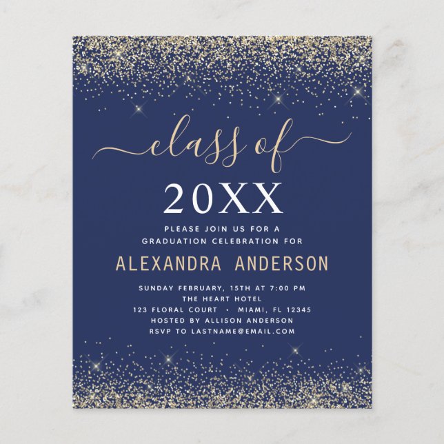 Budget Graduation Gold Navy Blue Class of 2023 Flyer (Front)