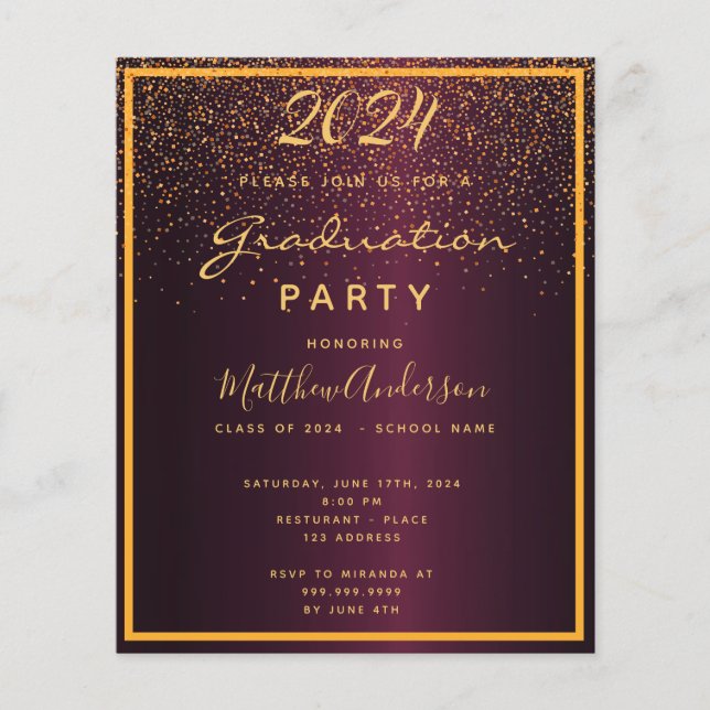 Budget Graduation party burgundy invitation 2025 (Front)
