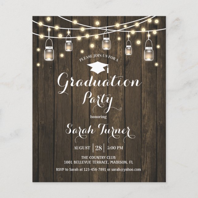 Budget Graduation Party Rustic Wood Invite Flyer (Front)
