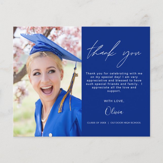 Budget Graduation Photo Navy BlueThank You Cards (Front)