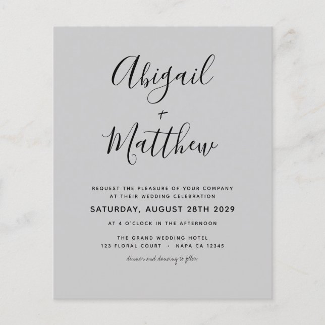 Budget Gray Modern Minimalist Wedding Invitation F Flyer (Front)