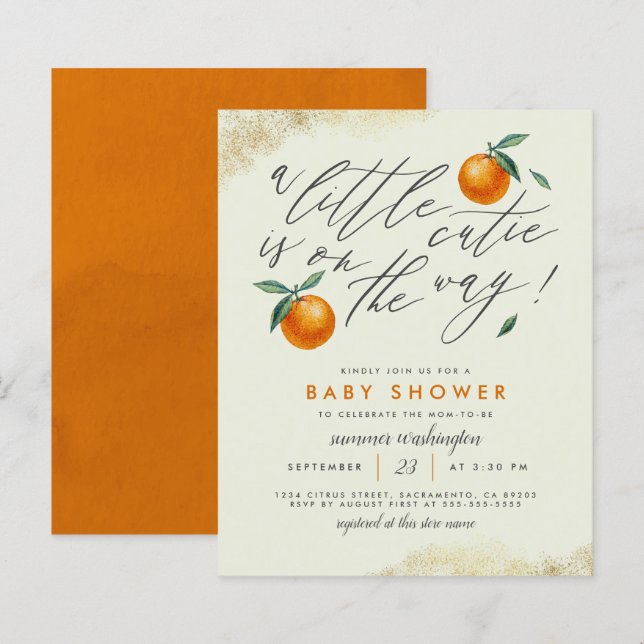 Budget Green A Little Cutie Orange Baby Shower (Front/Back)