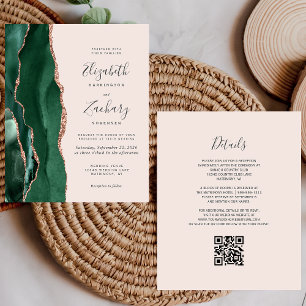 Budget Green Agate Rose Gold Blush QR Code Wedding