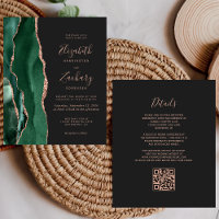 Budget Green Agate Rose Gold Slate QR Code Wedding
