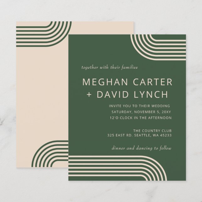Budget Green Arched Wedding Invitation (Front/Back)