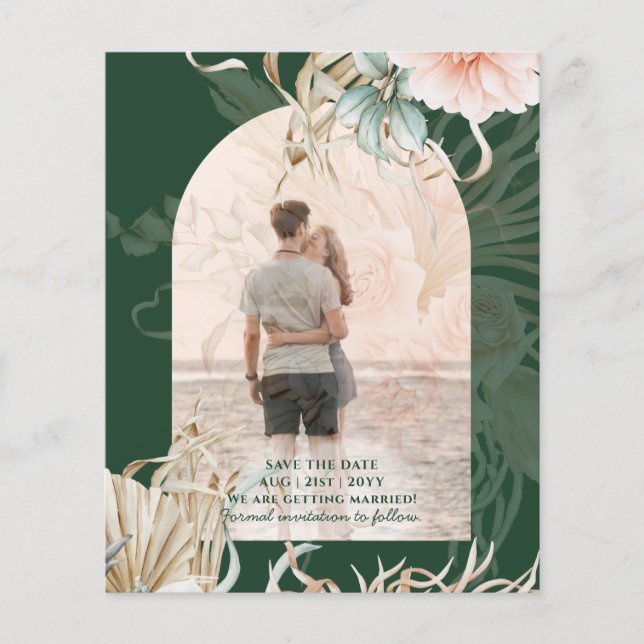 BUDGET Green BOHO Peach Pampas Grass Wedding Flyer (Front)