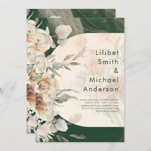 BUDGET Green BOHO Terracotta Floral Wedding Invitation