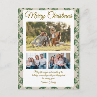 Budget Green Christmas Plaid 3 Photo Holiday Card