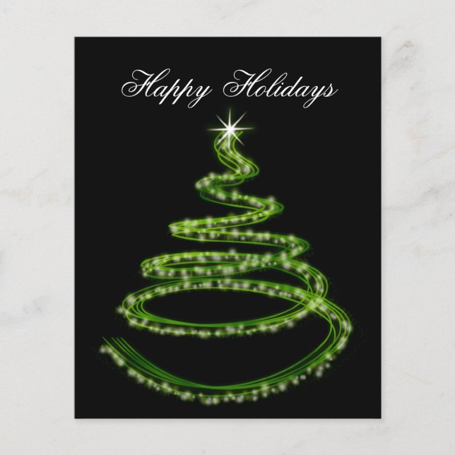 Budget Green Christmas Tree Business Holiday Card (Front)