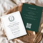 Budget Green Crest Wedding QR Code Invitation<br><div class="desc">Create a timeless impression with a formal floral crest monogram wedding invitation featuring a custom QR code for easy guest access to event details. This elegant invitation blends classic floral designs with a personalized crest, adding a sophisticated touch to your wedding theme. The QR code simplifies RSVPs, directions, and other...</div>