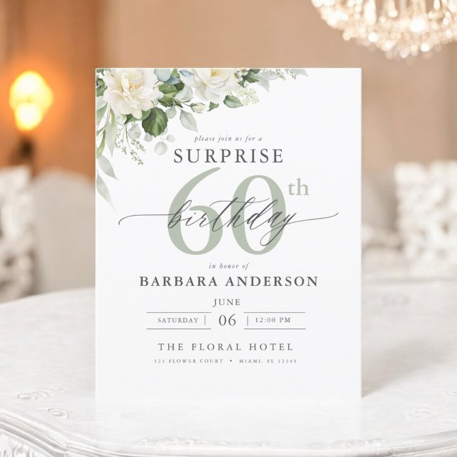 Budget Green Floral Surprise Birthday Invitation (Creator Uploaded)