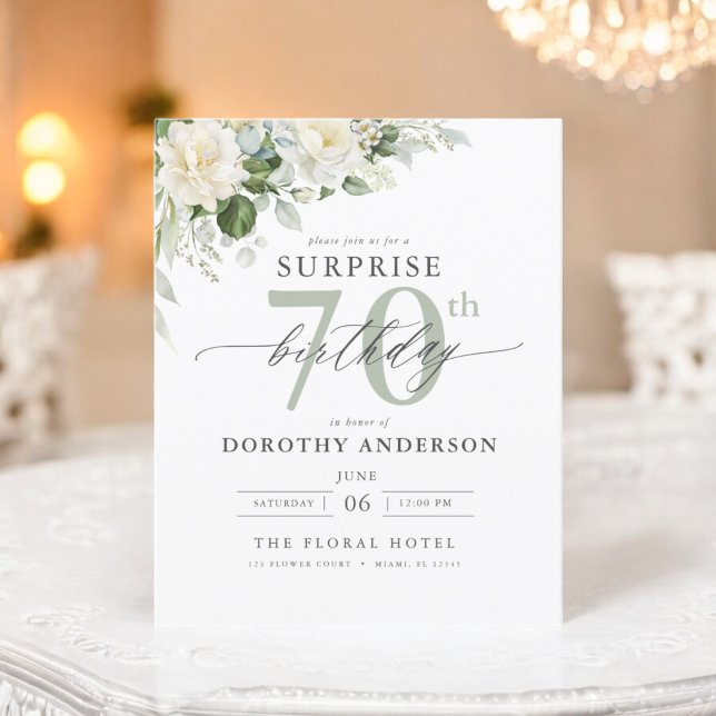 Budget Green Floral Surprise Birthday Invitation Flyer (Creator Uploaded)