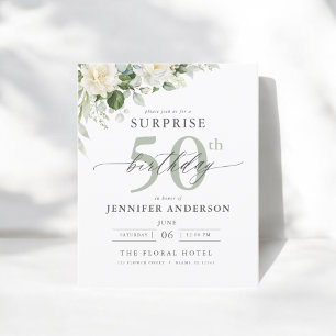 Budget Green Floral Surprise Birthday Invitation Flyer