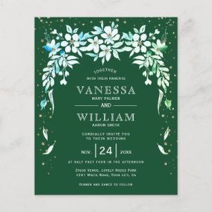 BUDGET green floral wedding invitation       