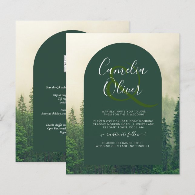 BUDGET Green Forest mountain Pine Trees Wedding (Front/Back)
