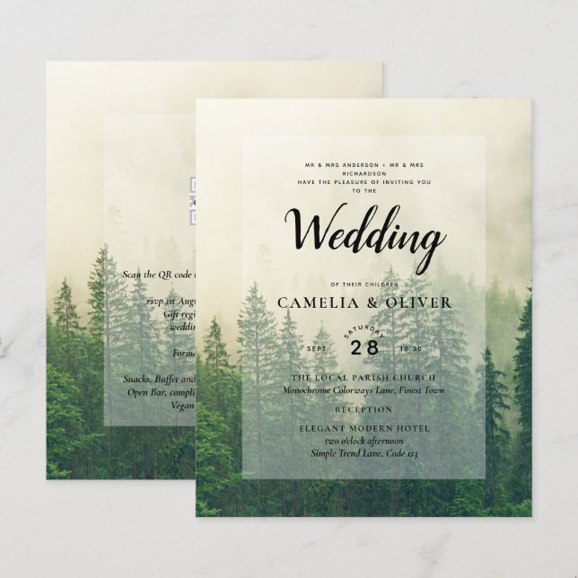 BUDGET Green Forest Pine Trees Wedding INVITE (Front/Back)