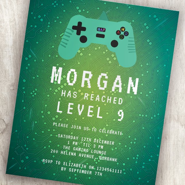 BUDGET Green Gamer Birthday  Invitation (Creator Uploaded)