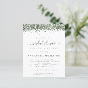 Budget Green Glitter Bridal Shower Invitation