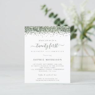 Budget Green Glitter Twenty First Party Invite