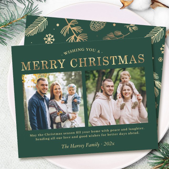 Budget Green Gold 2 Photo Joyeuses Cartes de Noël (Créateur téléchargé)