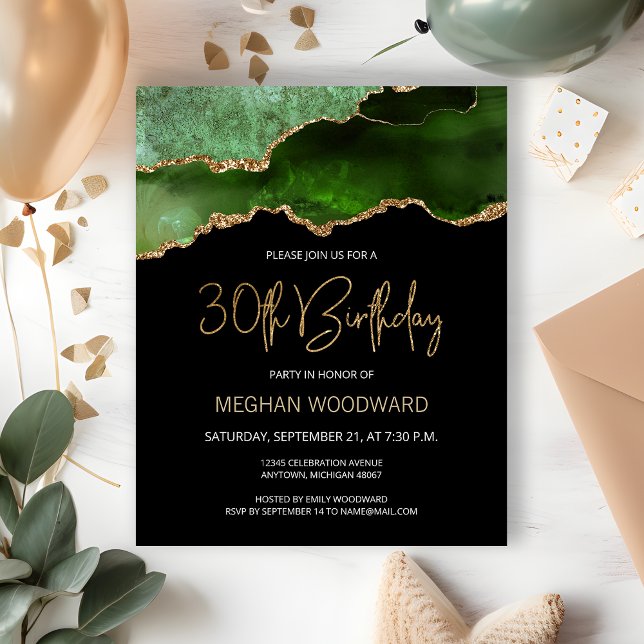 Budget Green Gold Agate 30th Birthday Invitation (Creator Uploaded)