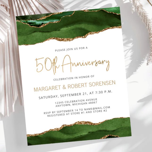 Budget Green Gold Agate 50th Anniversary Invite (Creator Uploaded)