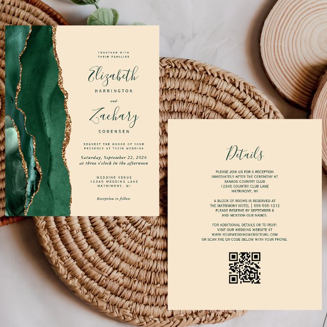 Budget Green Gold Agate Champagne QR Code Wedding (Creator Uploaded)